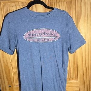 Vineyard Vines Heather Blue Tee with Pink Logo